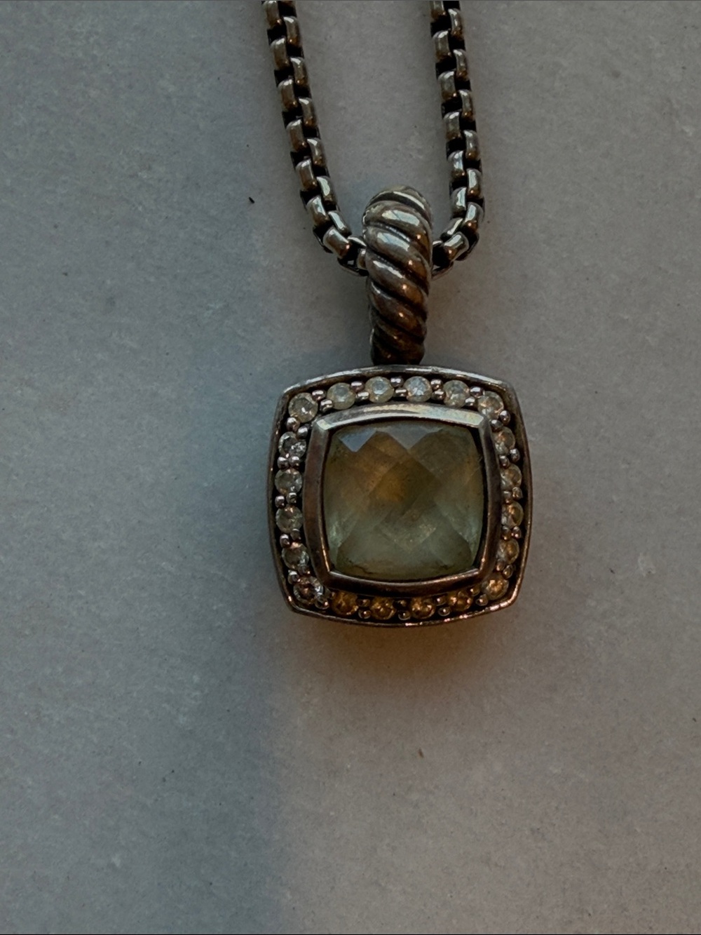Sterling Silver Green Gemstone Halo Pendant Necklace - Picture 3 of 5